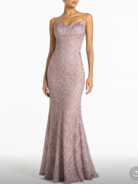ADRIANNA PAPELL Hailey Logan Strapless Lace Mermaid Evening Dress in Blush Pink